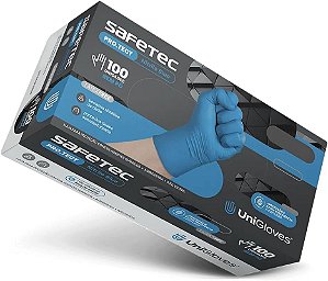 Luva Nitrilica sem Pó Azul para Proteção Quimica - Safetec 100und - UniGloves