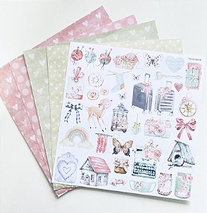 Kit de Papel para Scrapbooking Carina Sartor Coleção Waiting For com 5 folhas
