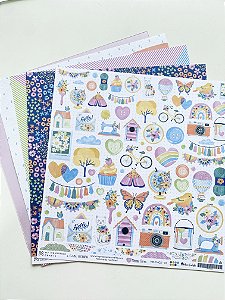 Kit de Papel para Scrapbooking My Memories Craft Coleção Minhas Cores com 5 folhas