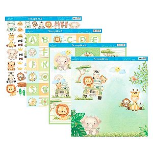 Kit de Papel para Scrapbooking Litoarte Coleção Meu Safari com 4 folhas