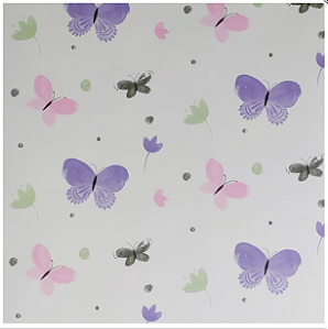 Papel de parede vinílico infantil borboletas lilás menina