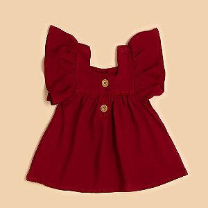 Vestido Botão Linho Framboesa