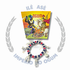 PULSEIRA RELIGIOSA C/ ORAÇÃO - OGUM AZUL C/ VERMELHO