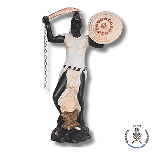 IMAGEM RESINA ORIXÁ OGUM AFRICANO MARFIM 40CM