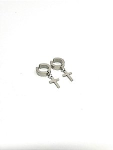 Brinco Argola de pressão c/ Cruz | Aço inoxidável