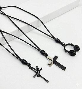 Colar Cordão Regulável Masculino- Fé/ Cruz/Fone