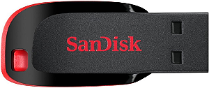 Pen Drive 128GB USB SanDisk Cruzer Blade Preto/Vermelho Original