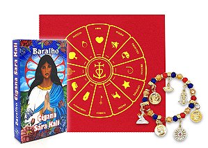 Kit Santa Sara Kali Baralho Toalha Vermelha Brilho Pulseira