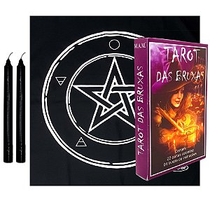 Kit Tarô das Bruxas c/ manual Toalha 2 Velas Bruxa Iniciante