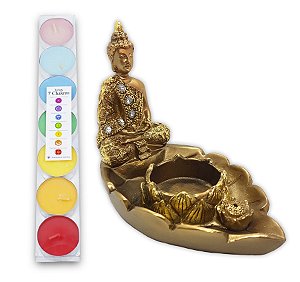Incensário Vareta Porta Vela Buda Cobre Vela 7 Chakras
