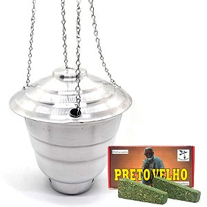 Kit Turíbulo Sacro Divino Metal Defumador C/ 20 Tabletes