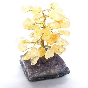 Árvore Pedra Natural Citrino Base em Drusa de Ametista 10cm