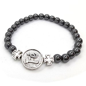 Pulseira Hematita Ajustável Pulseira da Fé Hematita Cinza