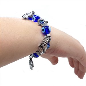 Pulseira Feminina Olho Grego Mão de Fátima Hamsá Ajustável