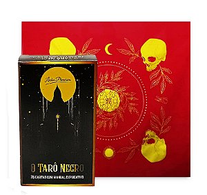 Kit Tarô Toalha Brilho Vermelho/Dourado e Grande Taro Negro