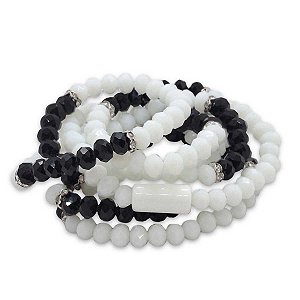 Guia Preto e Branco Brilhante Detalhes Prata 60 cm