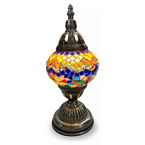 Abajur Turco Mosaico Metal Vidro Colorido Bivolt 28 cm