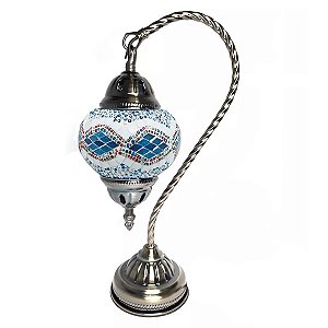 Abajur Turco Mosaico Metal Vidro Onda Colorida Bivolt 40cm