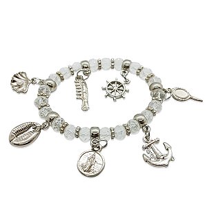 Pulseira Iemanjá Rainha do Mar Pedras de Cristal Ajustável