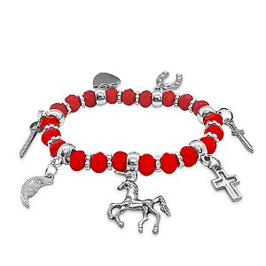 Pulseira São Jorge Vermelha Ajustável  Detalhes pratas