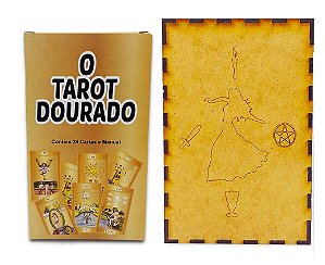 Kit O Tarot Dourado Extra Grande e Porta Tarô Caixa Madeira
