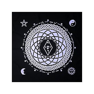 Toalha Leitura Tarô Elemental Magia Astral Preta e Cinza