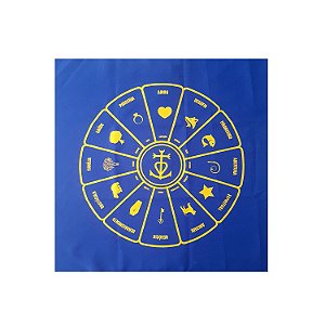 Toalha Roda Cigana para Tarô Cigano Místico Azul Amarelo