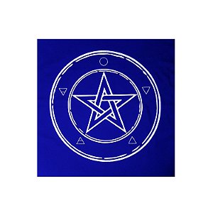 Toalha Pentagrama Força Wicca para Tarô Azul e Branco 70CM