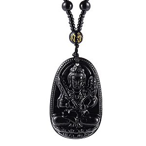 Colar Pingente Buda Equilíbrio Espiritual Relevo Preto 30 cm