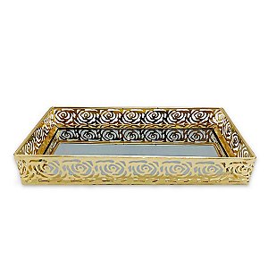 Bandeja Espelhada Rosas Douradas Decorativa Moderna 20x10