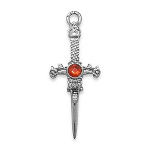 Pingente Adaga Antiga Metal com Pedra Brilhante Vermelha 6cm