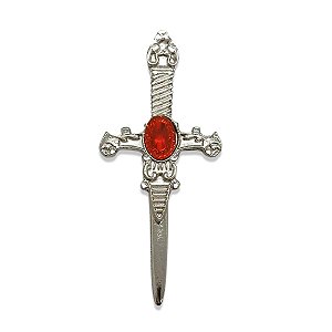 Adaga Antiga Decorativa Metal Prata Brilho 8 cm Vermelha