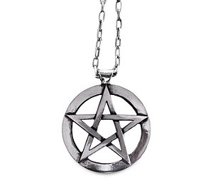 Colar Pentagrama Mistério e Magia Níquel 3,5cm corrente 65cm