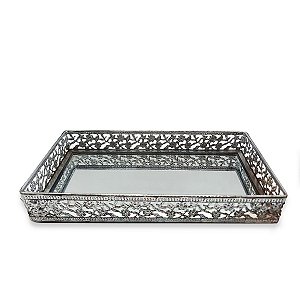 Bandeja Espelhada Decorativa Prata bandeja Retangular 20cm