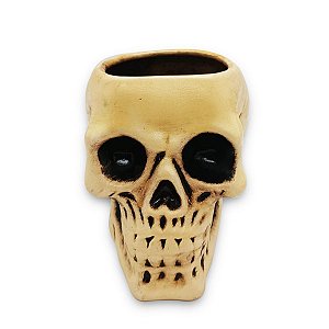 Porta Velas Caveira Aberta natural Faiança queimada 14 cm