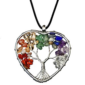 Colar Coração Árvore da Vida Sete Chakras Proteção e Energia