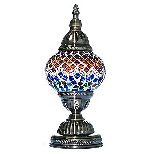Abajur Turco Mosaico Metal Vidro Mesclado Bivolt 28 cm