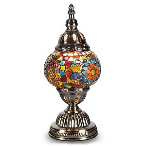 Abajur Turco Mosaico Metal Vidro Mesclado Bivolt 28 cm