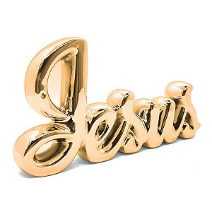 Palavra Jesus Dourado de Mesa Decorativa Enfeite Detalhado