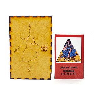 Kit Baralho Tarô Cigana da Sorte e Porta Tarô Caixa Madeira