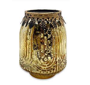 Castiçal Porta Velas Medieval em Vidro Vintage Gold 11cm