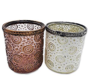 2 Castiçais Porta Velas em Vidro Moderno Detalhes Relevo