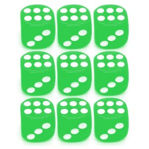 Kit 9 Dados Verde 6 Lados 14mm Orixás Umbanda Oxóssi Xangô