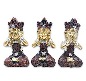 Trio Mini Buda Tailandês da Sabedoria Red Gold 6 cm