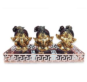 Trio Ganesha Sabedoria Não Vejo Falo Ouço Bandeja Espelhada