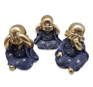 Estátua Trio de Budas Sábio Estatueta Monge 9 cm