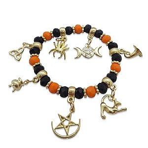 Pulseira Bruxa Laranja e Preta Conexão Natureza Ajustável
