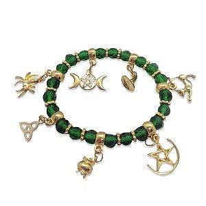 Pulseira Bruxa Cristal Verde Dourado Conexão com a Natureza