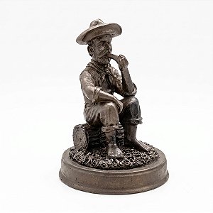 Imagem Preto Velho Estátua Resina Cor Cobre Sabedoria 13 cm