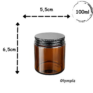 Pote de Vidro Âmbar 100ml c/ Tampa Alumínio